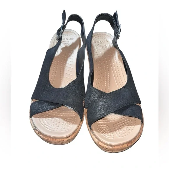 Crocs | A-Leigh Linen Slingback Cork Wrap Wedge Sandal Size 9 - Picture 2 of 7